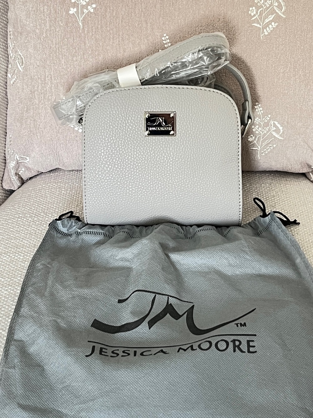 Small Pebbled Crossbody Bag — Light Gray